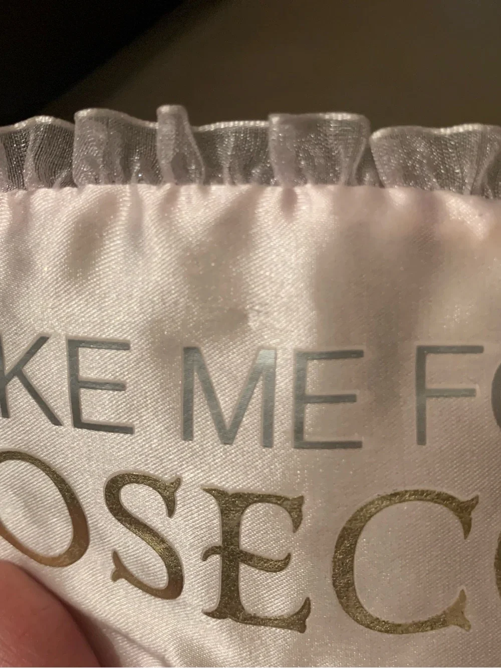 Icing Pink Satin 'Wake Me For Prosecco' Sleep Mask with Gold Lettering